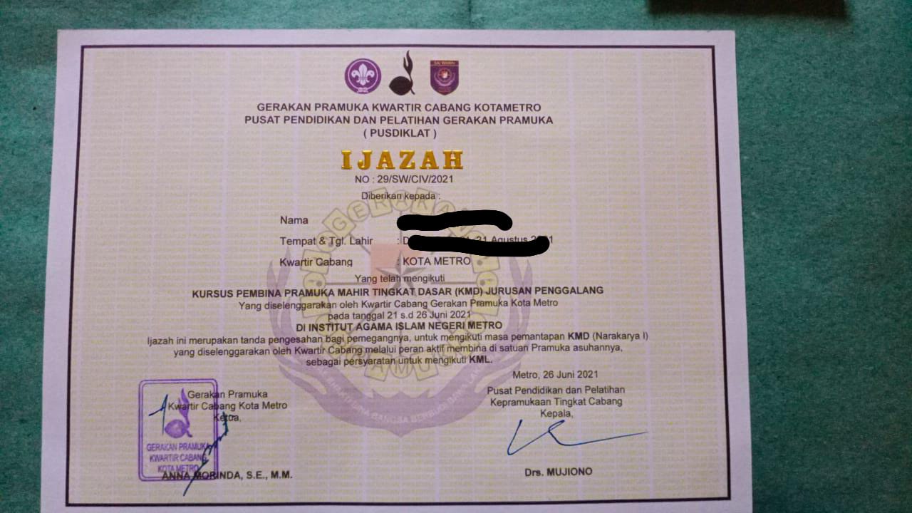 Foto : Potret ijazah KMD yang diduga palsu. (Red)