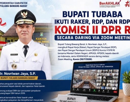 Pemkab Tubaba Dukung Penguatan Fiskal Daerah, Bupati Ikuti Raker Komisi II DPR RI Secara Daring