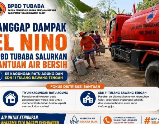 Tanggap Dampak El Nino, BPBD Tubaba Salurkan Bantuan Air Bersih